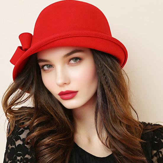 Женская шляпа-ведро из шерстяного фетра, винтажная шляпа-клош, федора, женская шляпа-котелок с бантом, зимняя, свадебная, для церкви, джазовая кепка