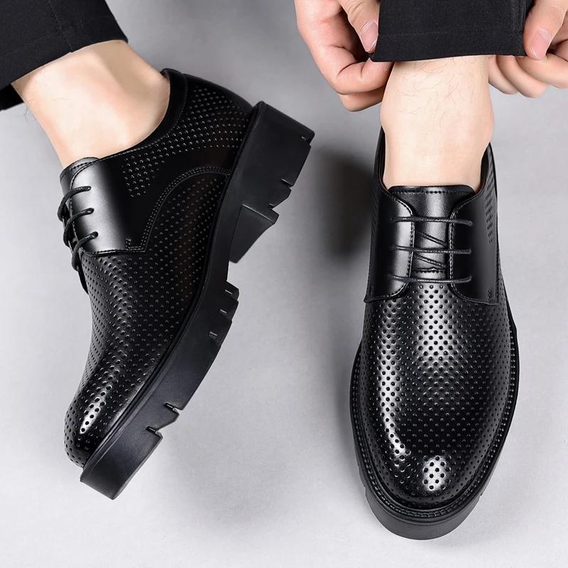 Натуральная кожа полые летние толстые подошвы деловые платья подъемные туфли для мужчин подъемные туфли на платформе свадебные вечеринки банкет повседневные