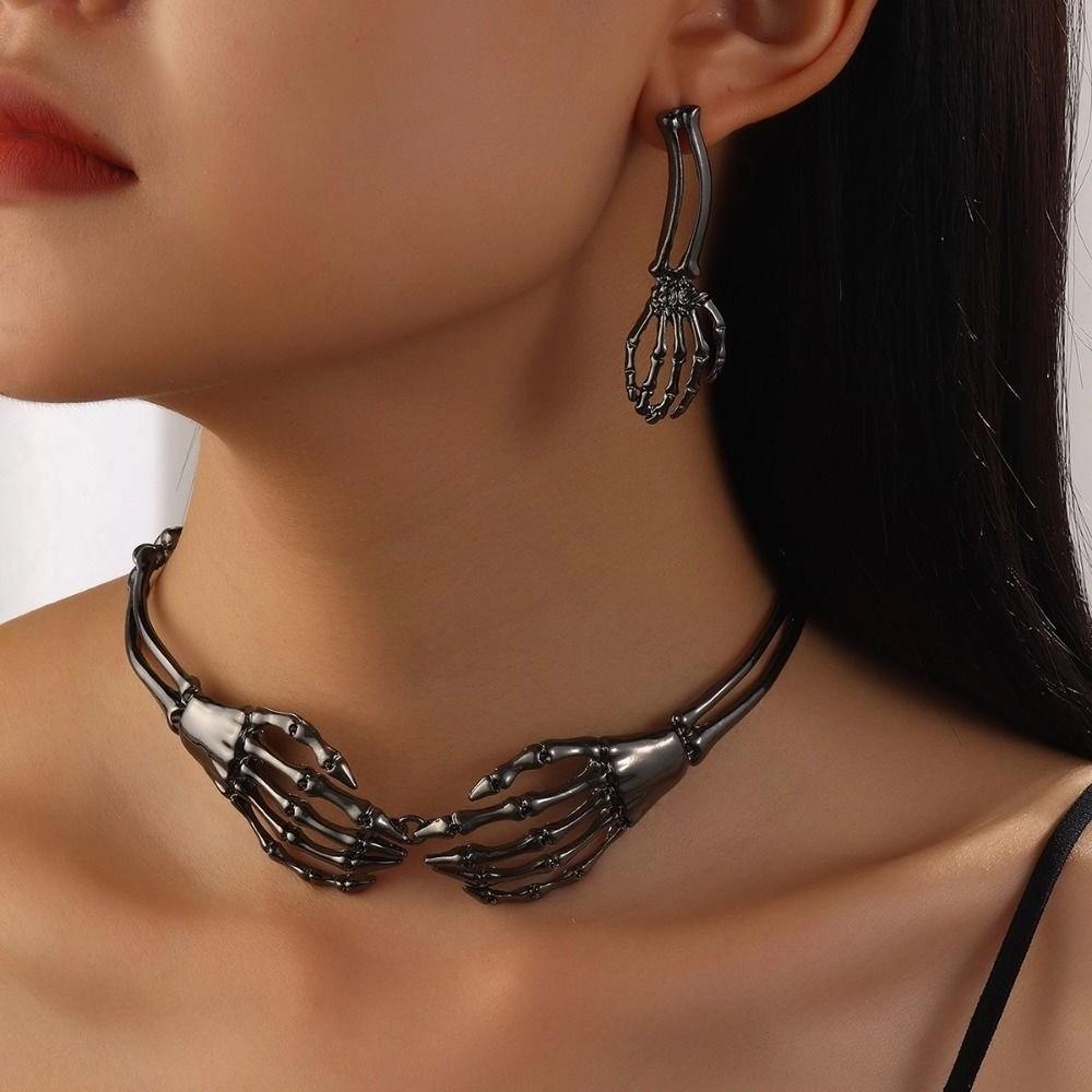 Хип-хоп цепи Ювелирный набор Скелет Хэллоуин Панк Ожерелье Серьги Праздничные аксессуары