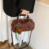 Fashion PU Leather PU Bowling Bag Handbag Solid Color Small Square Bag Large Capacity Korean Style Shoulder Bag Shopping