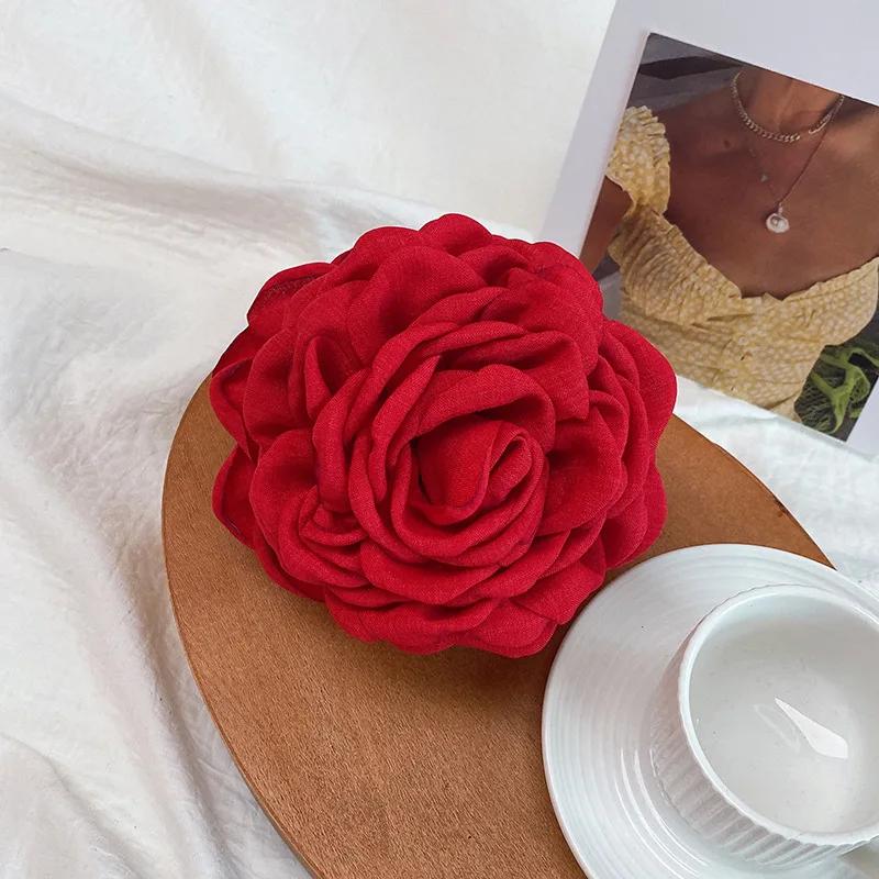 Заколка-краб из ткани с цветком розы для женщин и девочек, корейская мода, заколки, пластиковые зажимы для волос, головные уборы, аксессуары для укладки волос