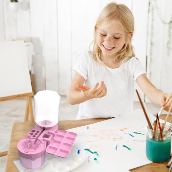 6 In 1 Brush Cleaner Artists Teachers Kids Paint Brush Holder Palette Water Circulation Brush Cleaner Portable Painting Tool