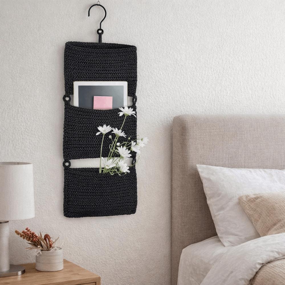 Folding Wall Mounted Storage Basket Washable Sundry Storage Bag Three Layers Hanging Bag  Magazines