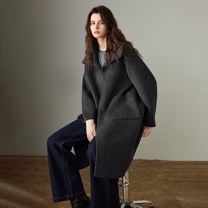 Chuyu Women's Knitted Collar Double-Faced Wool Coat