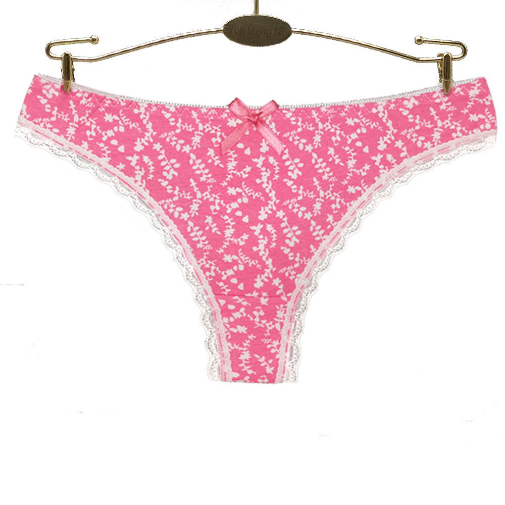 G-String for Women Cotton Panties Sexy Ladies Thong Floral Print Underwear Kawaii Briefs  6 pcs/Lot