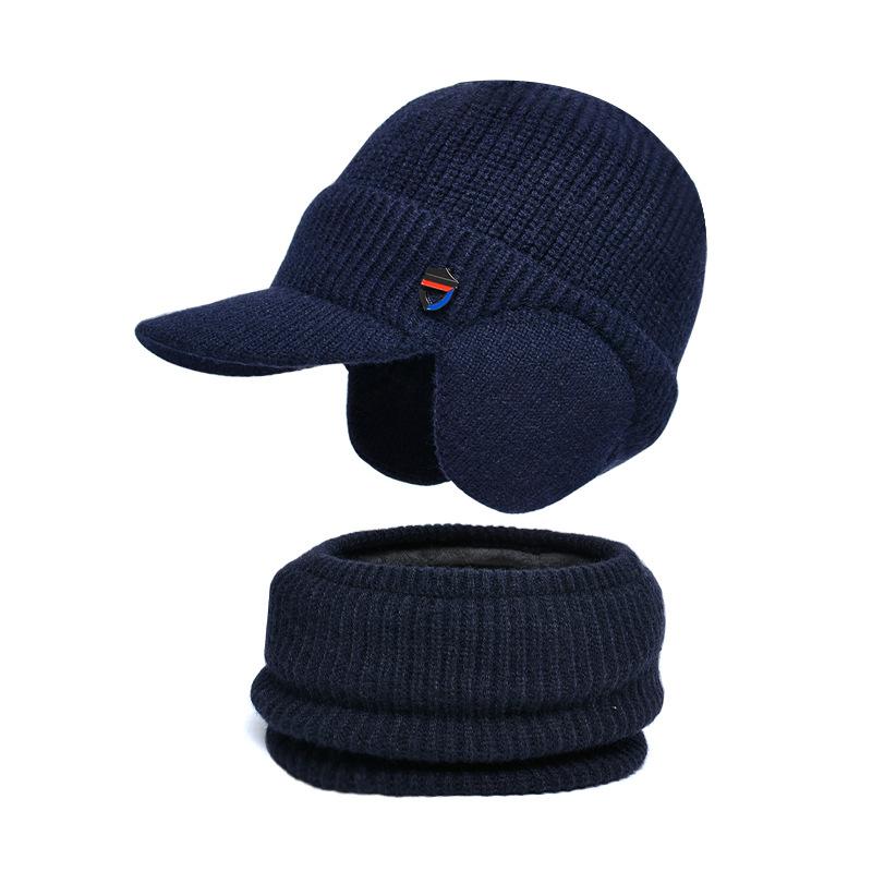 Зимняя теплая шапка с защитой ушей, комплект шарфов, бархатная шерстяная шапка, мужские шапки Skullies, вязаная толстая лыжная бейсболка, Балаклава, маска Gorras