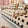 New Light Luxury Plush Sofa Cover Thickened Anti Slip Sofa Cushion Winter Black White Checkered Sofa Cover Backrest Towel