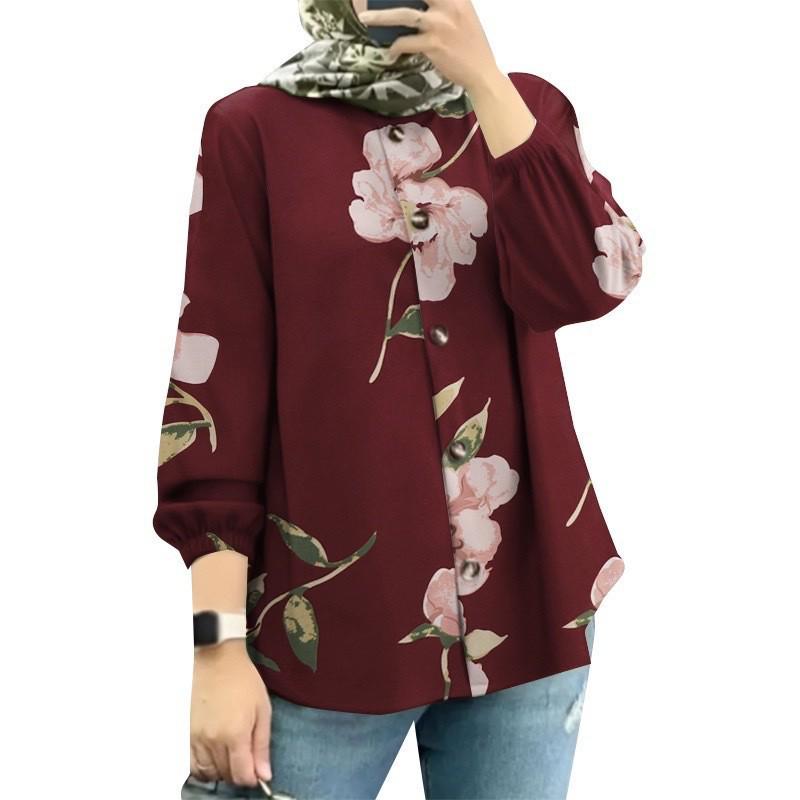 Женская мусульманская рубашка с цветочным принтом и пышными рукавами - Новое поступление моды