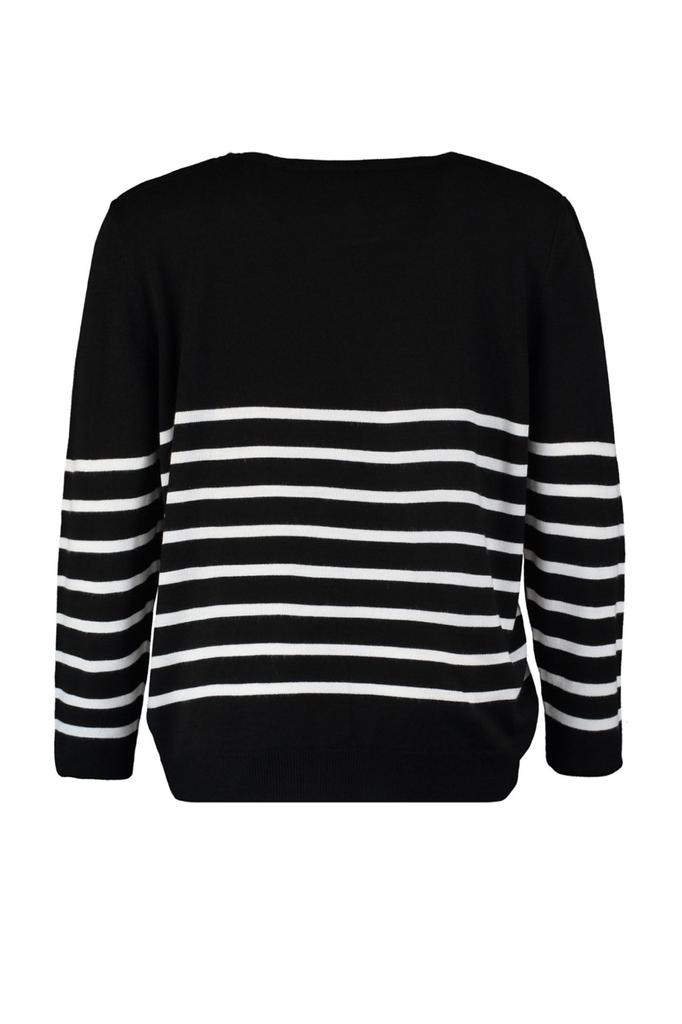 Women's Fashion Stylish Plus Size Sweater Black Striped Crew Neck Knitwear Sweater