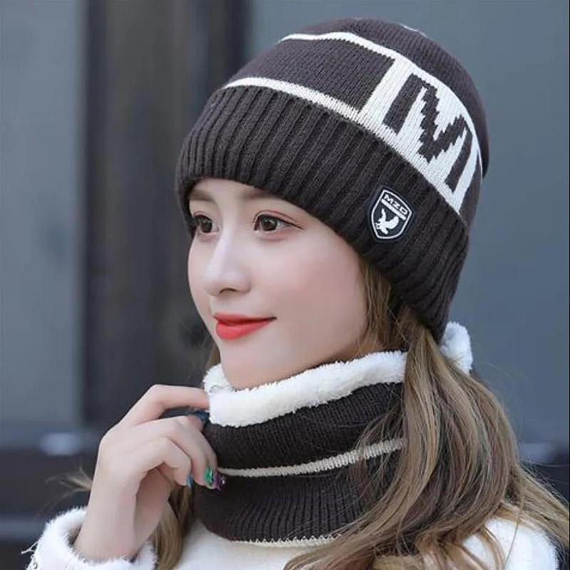 Winter Hats and Scarves 2-piece Set Knitted Woolen Cold-proof Ear Protection Hat and Bib Set Women's Cycling Hat Accessories