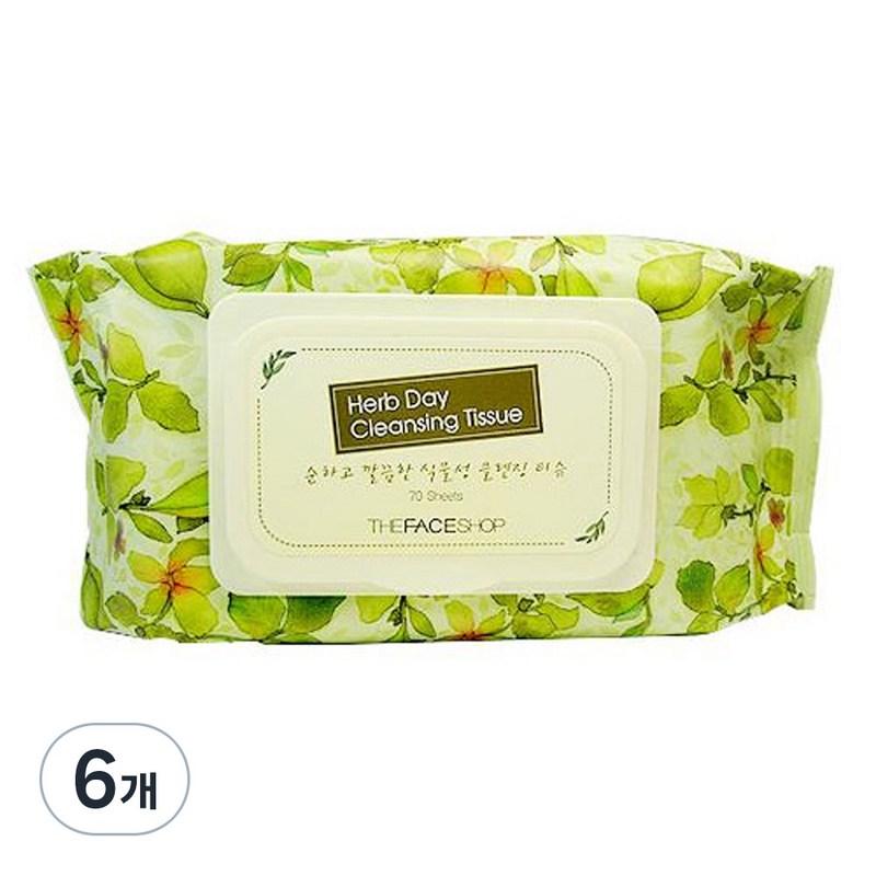 The Face Shop Herb Day Cleansing Tissues, 70 wipes, 6 pcs
