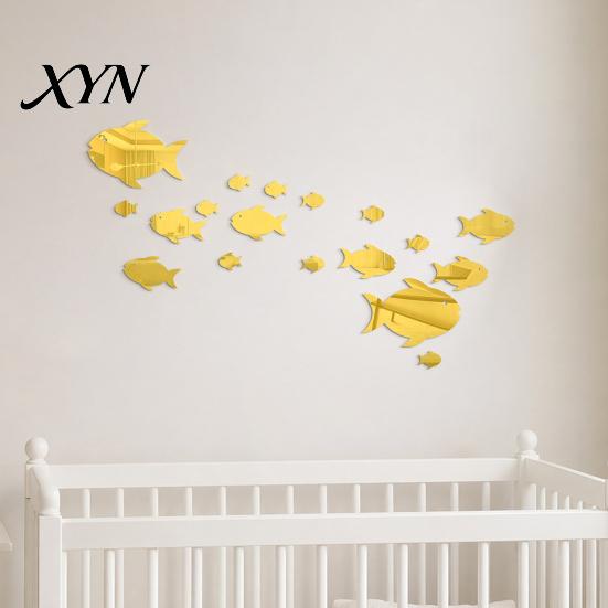 Стеклянные Рыбы Наклейки на Поверхность Зеркальные Наклейки на Стену, Самоклеящиеся Морские Наклейки, Съемные Гладкие Наклейки 3D Морская Жизнь Искусство для Гостиной Спальни