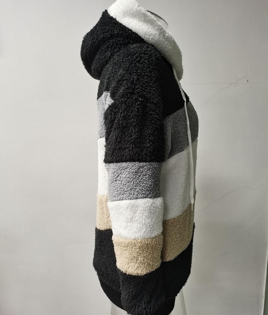 Женское зимнее пальто с капюшоном, теплая плюшевая куртка с длинными рукавами, пальто, свободные зимние топы на молнии, флисовая верхняя одежда