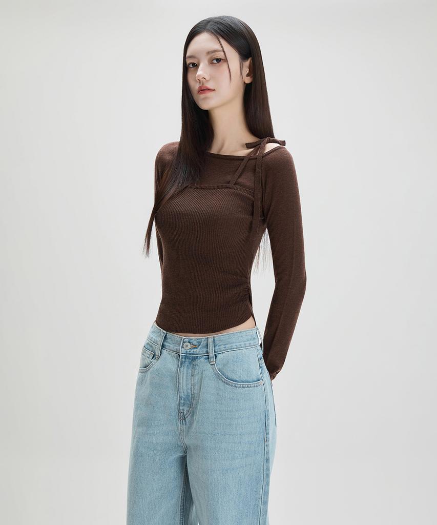 MIXXO Ribbon One-Shoulder Pullover Re Kaf939T_Miwkag34Qt