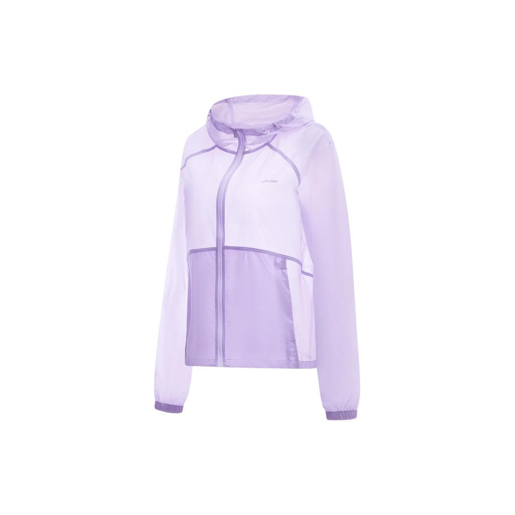 Li Ning Fitness Series УФ-защита Водонепроницаемая дышащая однотонная молния с капюшоном UPF50+ Солнцезащитная куртка женская куртка сиреневого цвета AFDU460-4