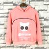 Women Spring Hoodie with Cat Nest Cartoon Print Big Zipper Pocket Hooded Long Sleeves Keep Warm Pullover Elastic Cuff Lady Hoodie Women Garment