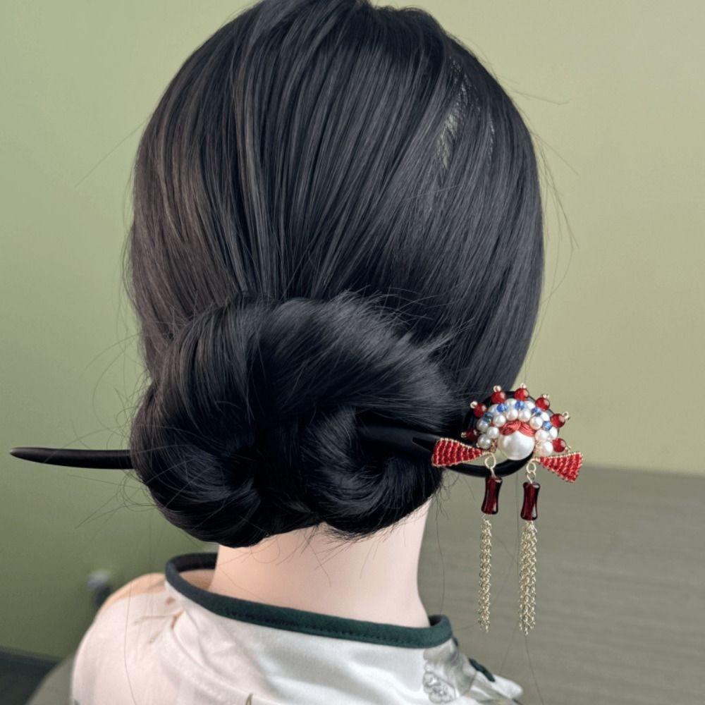 Tassel Wooden Hair Stick Red Hanfu Hairpin Beijing Opera Hair Accessories  Hair Chopstick