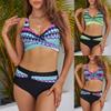 Женский однотонный комплект бикини с высокой грудью и бретельками, купальник из двух частей