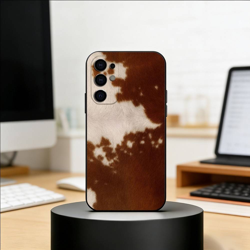 Brown White Cow Phone Case Black Silicone Soft For Samsung S25,S24,S21,S22,S23,S30,Ultra,S20,Plus,Fe,Lite
