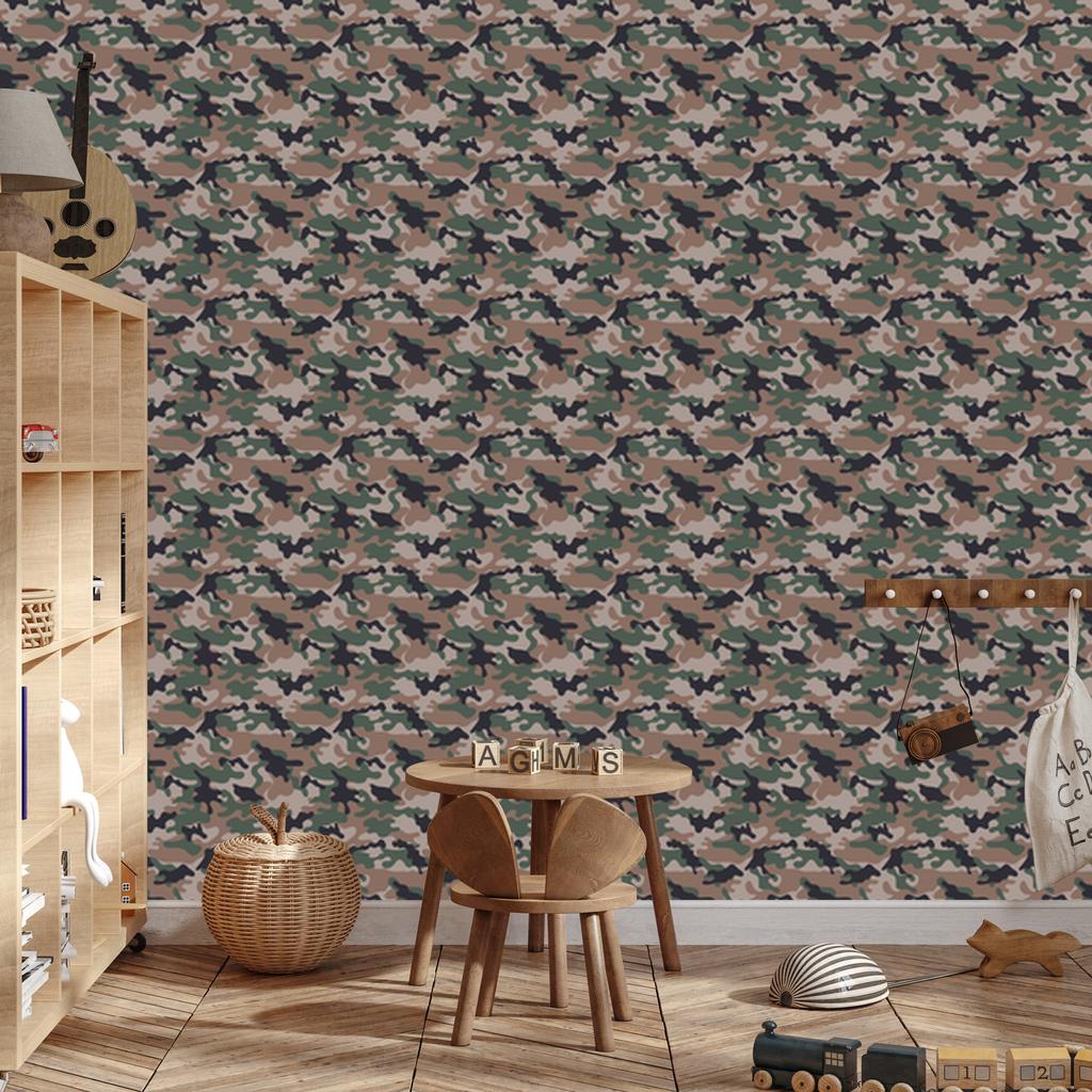 Military camouflage wallpaper brown, graphite and gray 50x1000