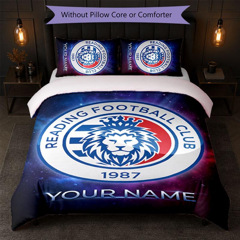 Reading FC Custom Name Text Bedding Set 1 Duvet Cover+2 Pillowcases Soccer Logo Personalized Gift For Special Occasion Bedroom Decor