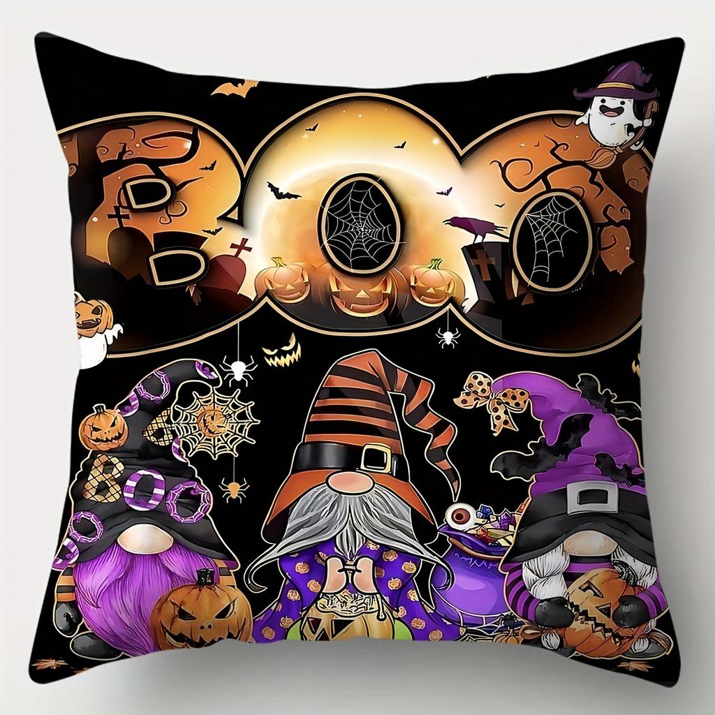 4Pcs Halloween Pillowcase Set, Witch Pumpkin Cute Gnome Pillowcase Waist Pillowcase 17.7*17.7 Inch Spider Web, Bat
