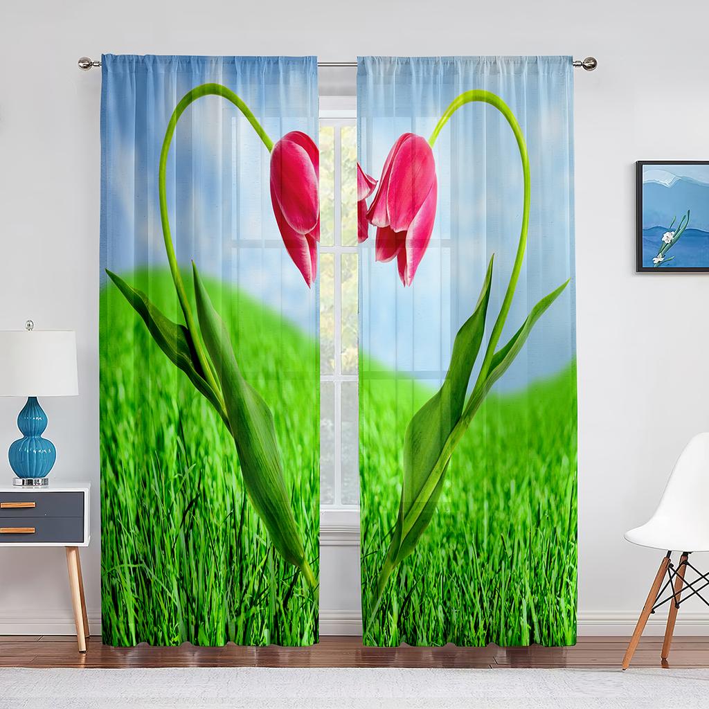 Весенние цветущие фиолетовые цветы, прозрачная вуаль, шторы для кухни, гостиной, спальни, современный декор, тюлевая занавеска, обработка окна