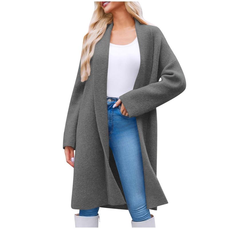 Autumn and Winter European and American Style Foreign Trade Temperament Elegant Long Collarless Cardigan Sweater Women's Coat