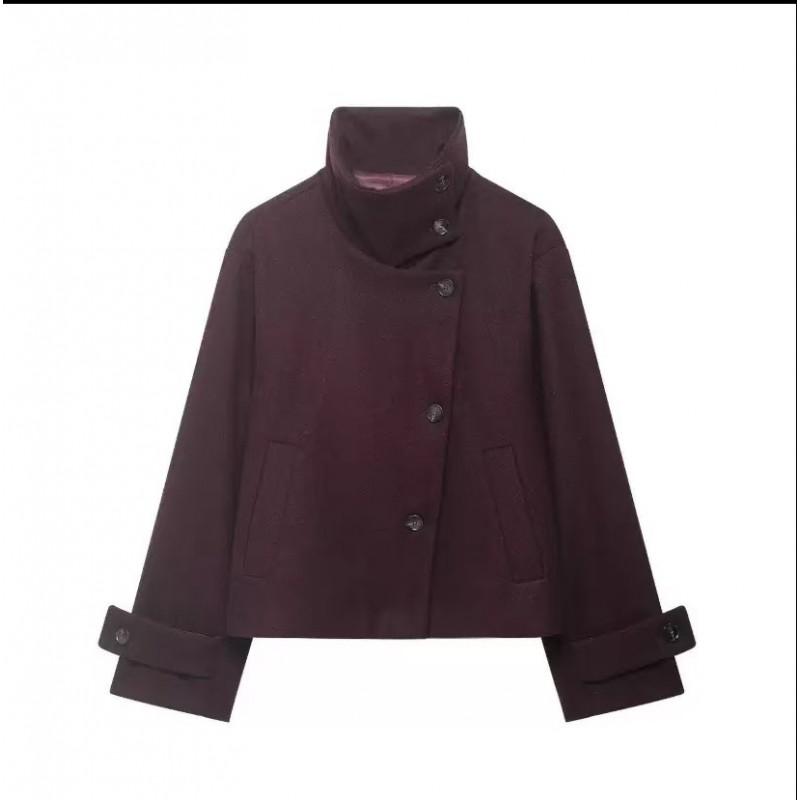 Womens Vintage Stand Collar Jacket Casual Solid Color Outerwear Fall Winter Petite Women