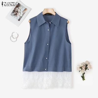 Женские летние повседневные жилеты без рукавов свободного кроя с кружевной вставкой