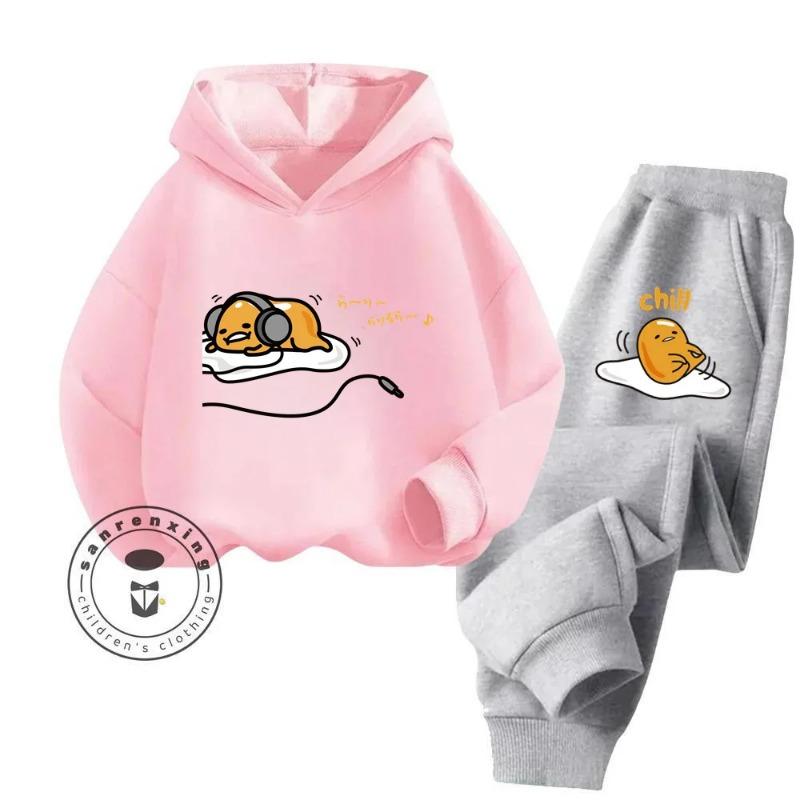 Gudetama Cartoon Супер Милый Чистый Хлопок Мягкая Текстура Толстовка Комплект Подходит Для Детей 3-14 Лет Kawaii Home Travel Одежда