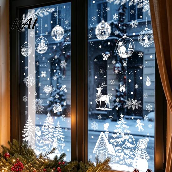 Santa Claus Wall Stickers 9 Sheets Christmas Static Window Stickers, Reusable Snowflake Reindeer Glass Film Decals for Holiday Decoration, Snow Scene
