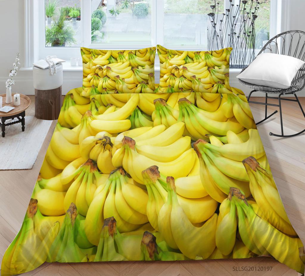 Желтый банановый постельный комплект Сладкий тропический фрукт Пододеяльник размер Кинг/Квин Для ребенка Взрослого Вегетарианца 2/3 шт Полиэстер Покрывало