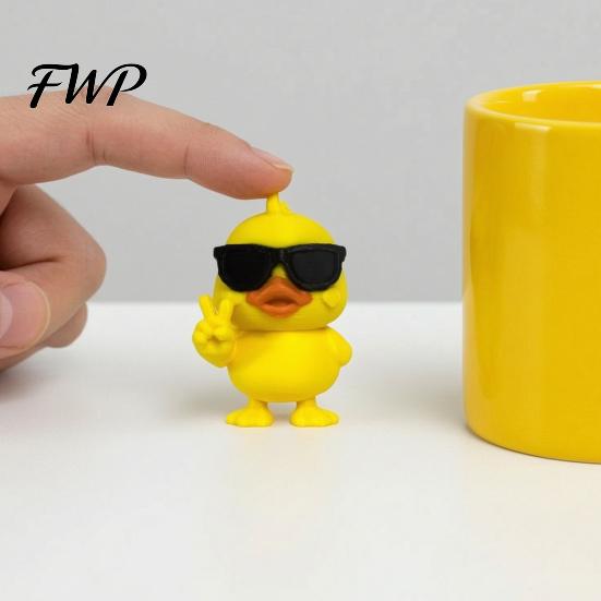 Модная Коллекция Игрушек 3D Печатная Фигурка Желтой Утки, Забавная Статуэтка с Живыми Выражениями, Креативный Декор Комнаты, Милые Миниатюрные Настольные Украшения