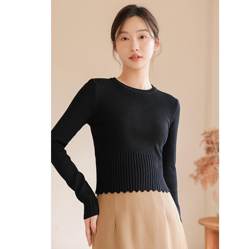Уникальная шикарная трикотажная базовая рубашка с круглым вырезом, женский внутренний свитер, весна, осень, зима, новый высококлассный топ, тренд