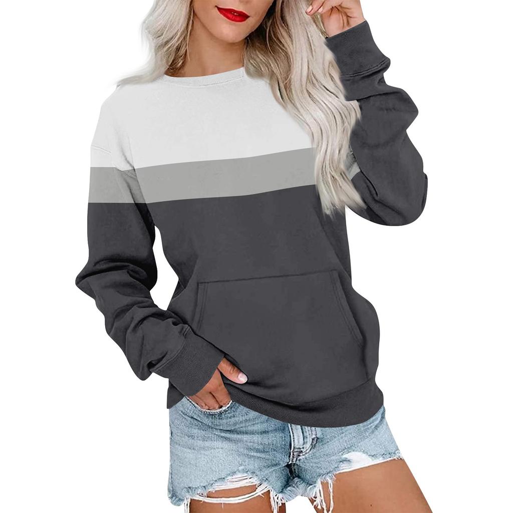 Женская модная повседневная блузка с длинным рукавом и круглым вырезом, цветной пуловер, топ, блузка