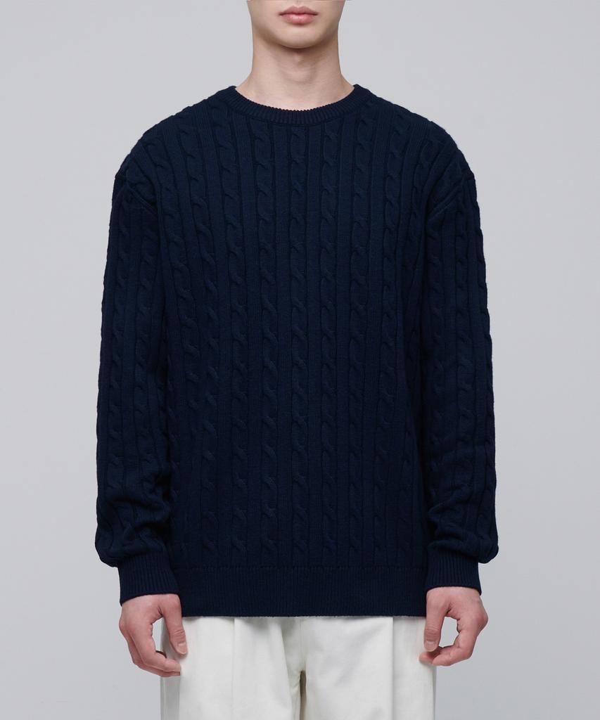 MUSINSA STANDARD Cable Crew Neck Knit [Navy]