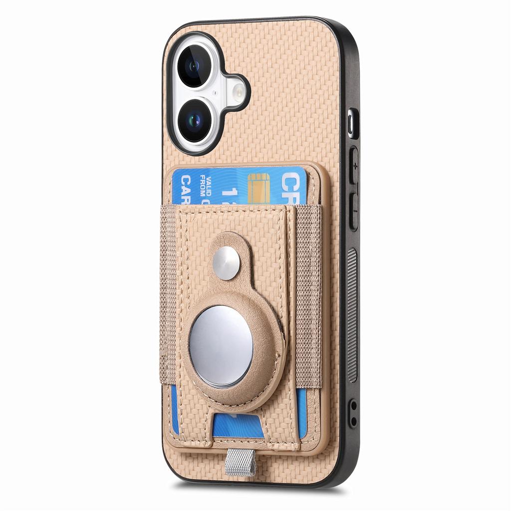 For iPhone 16 Case with AirTag Holder Detachable Card Slot Leather + TPU + PC Phone Cover