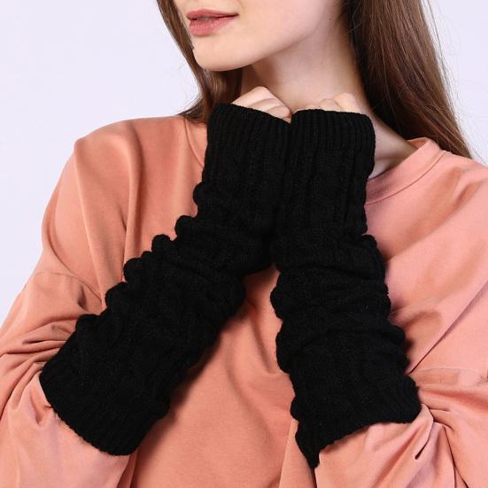 1 Pair Women Arm Warmer Thumbhole Elbow Length Stretchy Knitted Arm Sleeves Keep Warm Solid Color Fingerless Arm Gloves