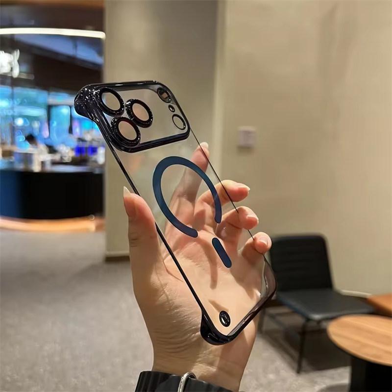 Безрамочный чехол для iPhone 17 Pro Max Чехол для беспроводной зарядки Air Magsafe для iPhone11 12 13 14 15 16 Pro Max Ультратонкая накладка с гальваническим покрытием из ПК