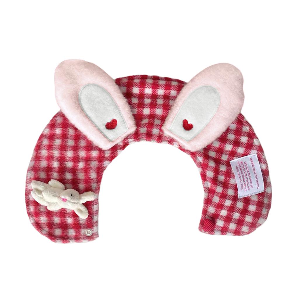 Plush Rabbit Ear Kitten Saliva Towel Lattice Pattern Scarf Adjustable Cat Dog Bandana Puppy Collar Pet Winter Cloak