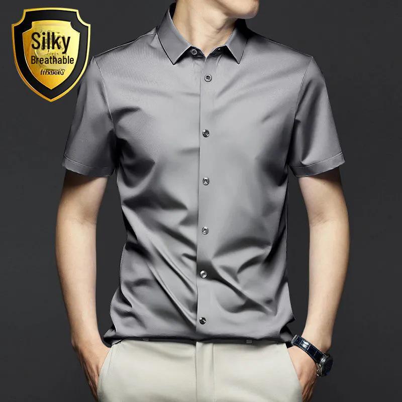 Men's Slim Fit Long Sleeve Korean Style Casual Shirt - Black/White, Non-Iron, High-End Trendy Design