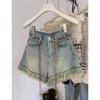 Tassel Fringed Denim Shorts for Women High Waist Thin Wide Leg A-line Half Pants Solid Color Sexy Style Ladies' Clothing