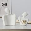 Ceramic Couple Hug Figurine with Golden Love Heart Men Women Embrace Statue Sculpture Living Room Bedroom Desktop Decoration Wedding Anniversary Gifts