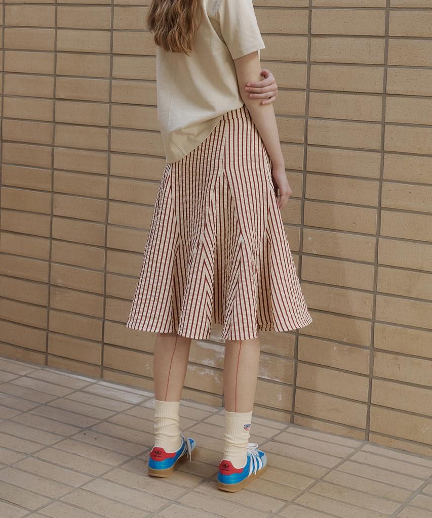 Green Butter Flare Stripe Skirt (Red)