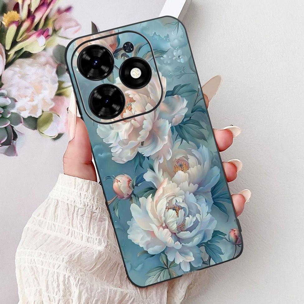 Для Tecno Spark Go 2024 BG6 Задняя крышка Для Tecno Spark Go 2024 Чехол Модный Роскошный Цветы Милый Мультяшный Кот Ударопрочный Силиконовый