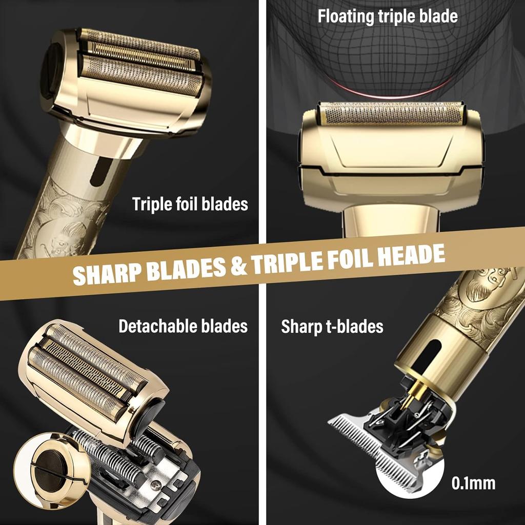 Hair Clippers & Electric Shaver Razor for Men, Triple Blades Beard Trimmer Precision Trimmer Set