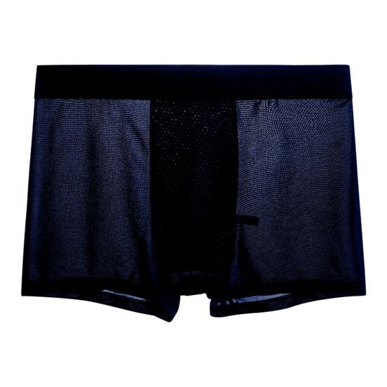 Мужские трусы-боксеры, эластичные, средней талии, U-образные, однотонные шорты, широкий пояс, тонкие трусы из ледяного шелка