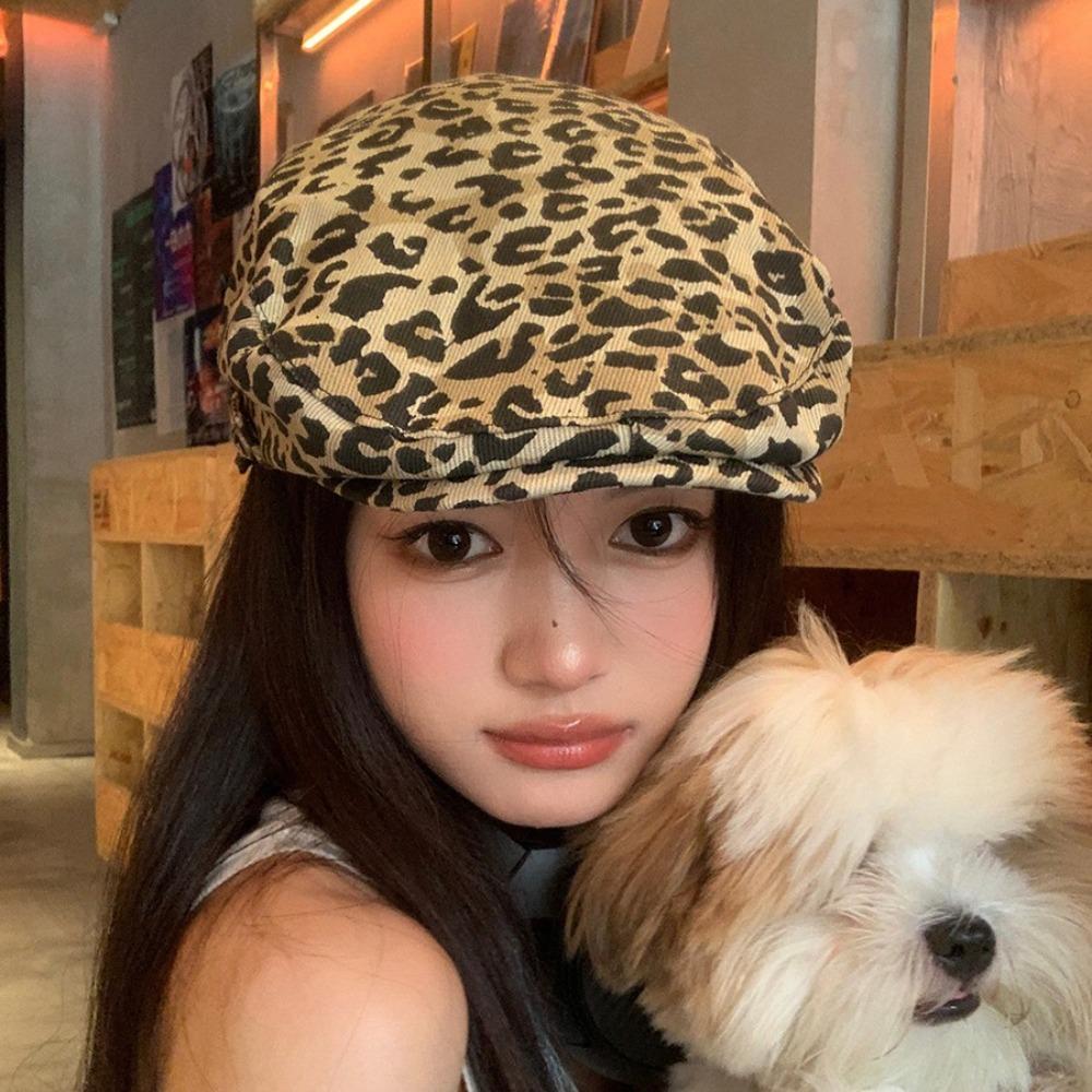 Casual Leopard Beret Retro Personality Painter Hat Fashion Leopard Print Cap