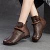 Johnature Genuine Leather Hollow-out Boots Retro Round Toe Breathable Sandals Versatile Women Flat Shoes